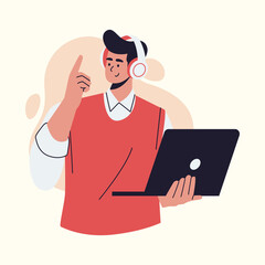 tech-savvy student studying with a laptop illustration