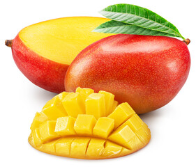 Ripe mango fruit and mango cut in 