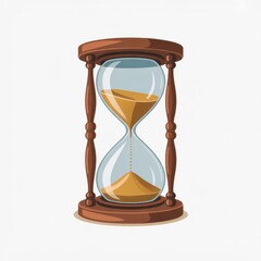 Hourglass sand time countdown deadline timer antique vintage wooden classic serene hourglass with golden sand flowing through glass bulbs, symbol of time management and patience on white background