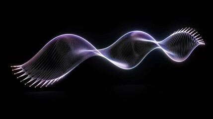 Abstract glowing wave of light particles on a black background.