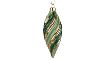 Isolated decorative Christmas ornament in green and gold for holiday season decoration