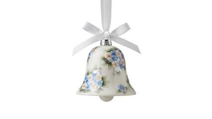 Isolated Floral Christmas Bell Ornament with Bow, Festive Decoration, Holiday Decor