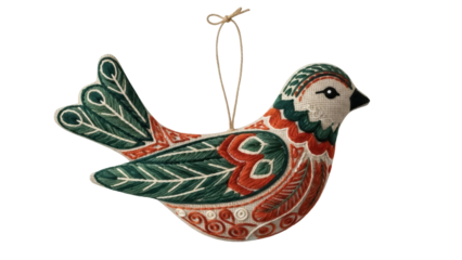 Isolated festive bird Christmas ornament, decorative holiday hanging decoration, craftwork