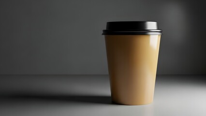 Brown disposable coffee cup with black lid on gray surface brown cup disposable cup gray background