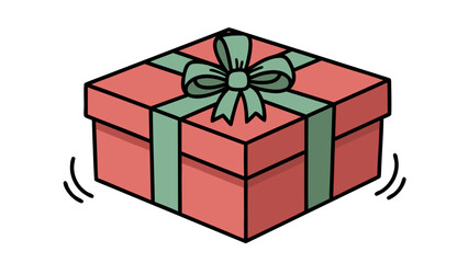 A red gift box with a green ribbon and bow, depicted in a simple, flat illustration style.