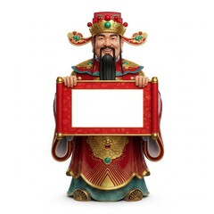 Caishen, Chinese God of Wealth, Holding a Blank Scroll