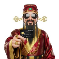 Prosperity God Holding a Premium Credit Card