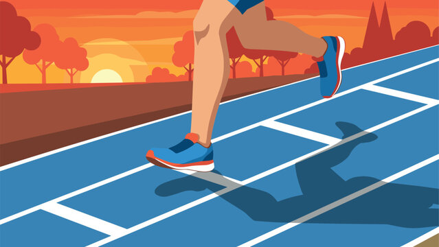 Sunset track running with runner's shadow in minimalist style