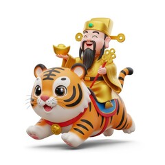God of Wealth Rides on a Tiger Statue for Chinese New Year
