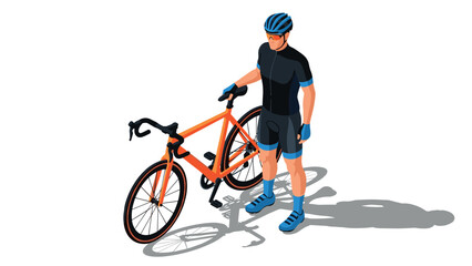 Fototapeta premium Cyclist in sportswear with bicycle in isometric style on white background