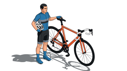 Obraz premium Isometric cyclist standing with road bike in racing outfit with helmet