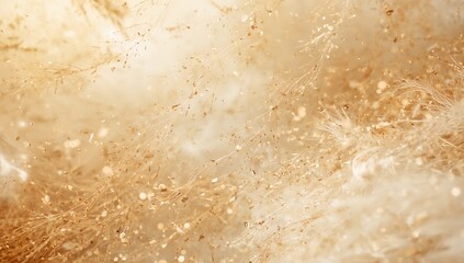Showing silky seed hairs and kernels glowing in macro, with dust specks, web, warm bokeh