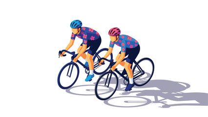 Fototapeta premium Colorful cyclists racing together with floral jerseys in dynamic motion