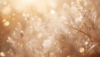 Shimmering delicate dried grass stems and seed heads glowing in meadow backlight, with dew bokeh