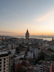 Naklejka premium Istanbul skyline with galata tower at sunrise