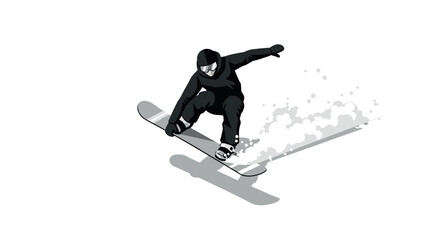 Fototapeta premium Dynamic snowboarder in motion: monochrome silhouette capturing winter action