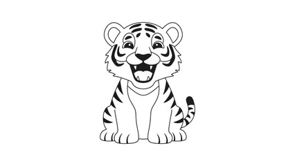 Cute cartoon tiger cub smiling happily