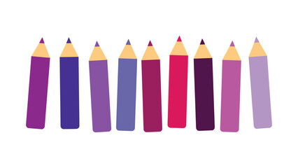 Vibrant colored pencils in purple shades