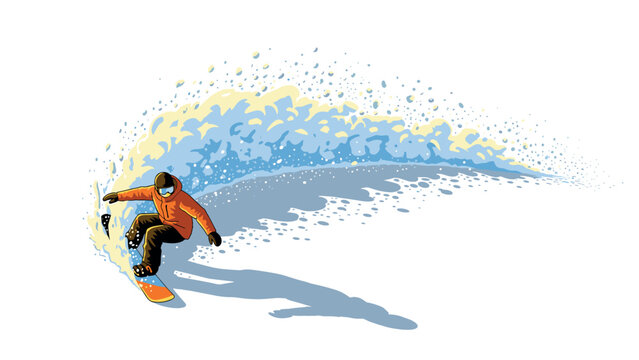 Dynamic snowboarding action with vibrant spray effect