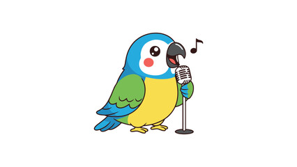 Vibrant cartoon parrot singing into microphone