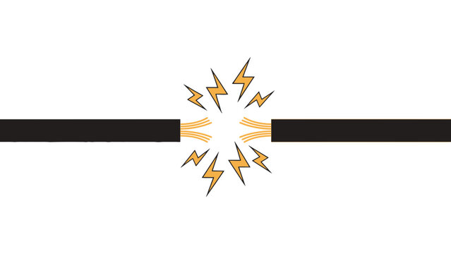 Electricity surges through broken wire