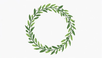 Showing centered circular wreath on off-white with green leaves thin stems berry dots empty center
