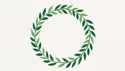 Displaying centered botanical wreath circling empty space on pale cream backdrop, two-tone leaves