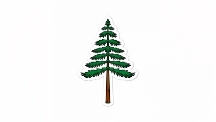 Fototapeta premium Displaying stylized evergreen tree sticker centered on white field, showing white border and shadow