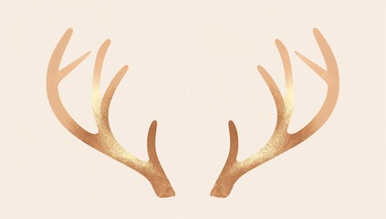 Showing stylized metallic gold antlers facing inward on pale beige backdrop, subtle tonal variation