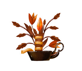 Easter floral  and candle card Christian Holiday.  Holiday   floral branches. Hand drawn spring illustration on isolated background