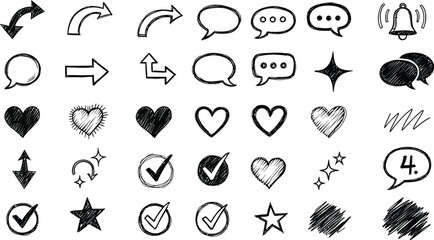 Collection of hand drawn chat and love icons