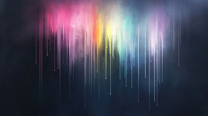 Vibrant spectrum of colorful light streaks and particles flowing downward against a dark backdrop, evoking data streams, energy, connection and dynamic digital motion