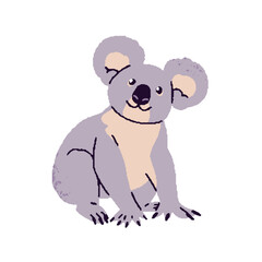 Funny koala sits and smiles. Happy little marsupial bear of Australia. Cute native Australian animal. baby character of New Zealand fauna. Flat isolated vector illustration on white background