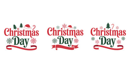 Festive Christmas Day graphics with snowflakes and ribbons