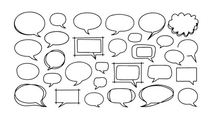 Obraz premium Set of blank speech bubbles is presented as a single, continuous line drawing.