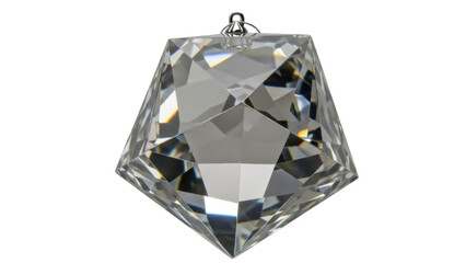 Isolated crystal ornament with geometrical shapes, hanging from above, holiday decoration