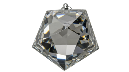 Isolated crystal ornament with geometrical shapes, hanging from above, holiday decoration