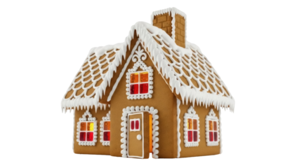 Isolated gingerbread house with icing on top, a holiday tradition for seasonal decorations