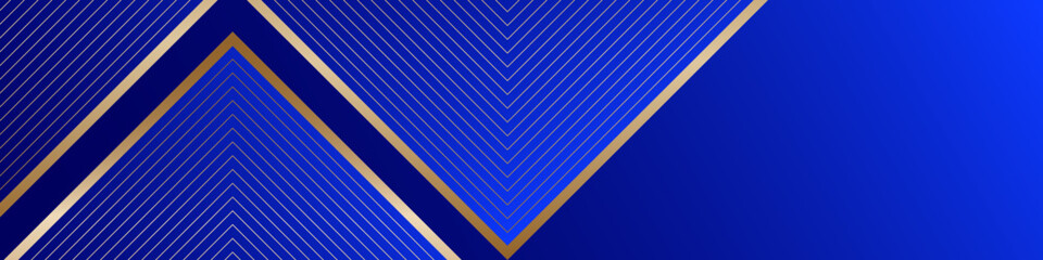 Blue abstract banner with gold triangular pattern	