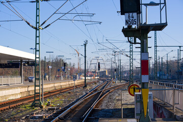Platform at railway station Frankfurt am Main Stadion on an autumn day. Photo taken November 22nd, 2025, Frankfurt am Main, Germany.