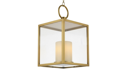 Isolated brass lantern pendant with candle illuminating home in a sophisticated way