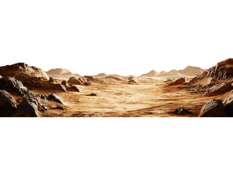 Desert valley panorama with rocky edges and open sandy path. Ideal for game backgrounds, cinematic scenes, travel graphics, and nature storytelling.