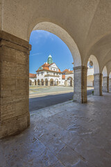 Bath houses 4, 5 and 6 of the Sprudelhof in Bad Nauheim, a spa complex built in the Art Nouveau style between 1905 and 1911
