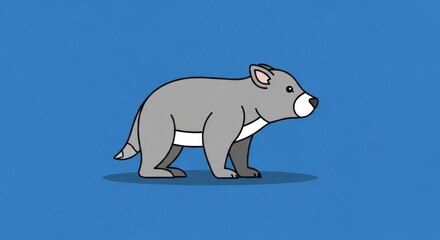 Fototapeta premium A cartoon illustration of a grey and white wombat standing on a blue background.