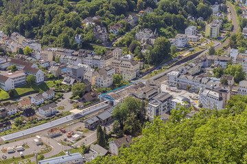 View of the town center of Bad Ems from the Concordia tower high above the Lahn river