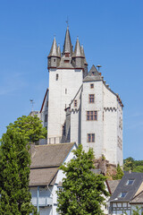 View of the Diez Castle, rising high above the town, seen from the opposite bank of the Lahn river