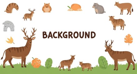 Obraz premium A collection of various animals and objects arranged in a flat, cartoonish style on a white background.