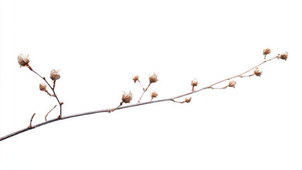 Obraz premium Hibiscus branch, dried flowers, white background