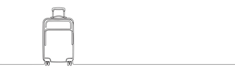 Continuous one line drawing of a suitcase. Vector illustration of travel luggage bag with wheels isolated on white background. Minimalist vacation concept