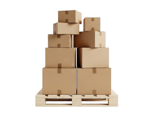 Fototapeta premium Stack of cardboard boxes on pallet isolated on transparent background